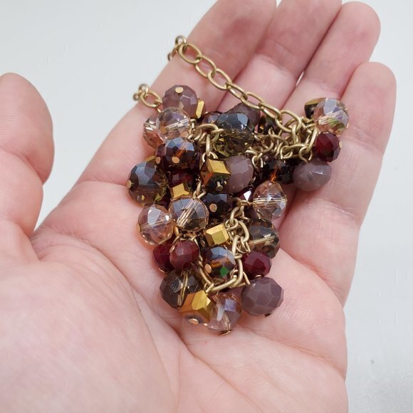 Beaded Necklace Brown Purple Beads Faceted AB Stat - Picture 6 of 7